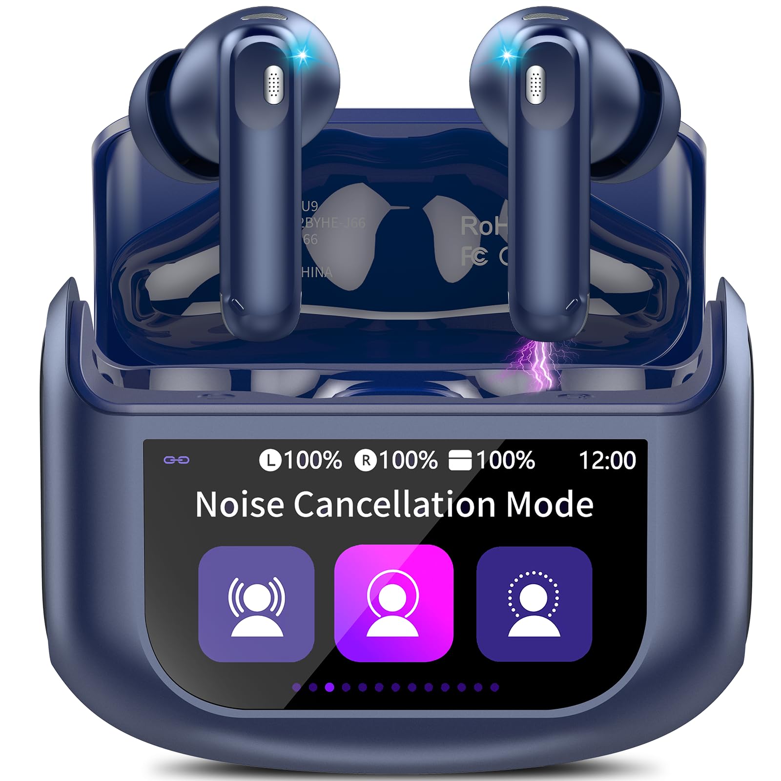 Casque Bluetooth à écran tactile intra-auriculaire sans fil avec ANC+ENC réduction du bruit Bleu