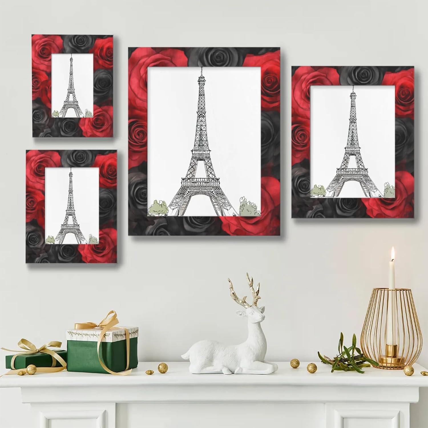 Floral Roses 8x10 Picture Frame Red Black Flower Photo Frames for Wall Mounting and Tabletop Display Acrylic Frame for Home Memorial Gifts Art Wall Gallery Photo