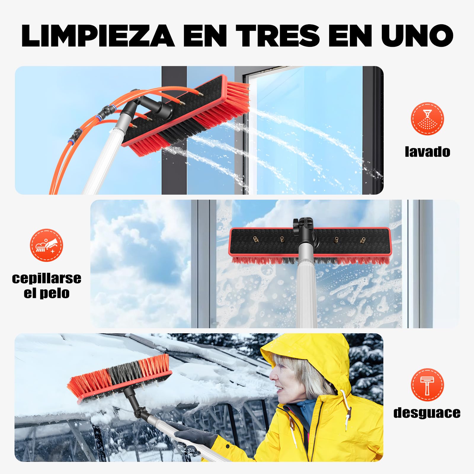 Cepillo de limpieza de 8 m, limpiador de ventanas, equipo de lavado de ventanas, plumero Telescópico, herramienta de cristal, para perca telescópica de limpieza paneles solares, ventanas y puertas de