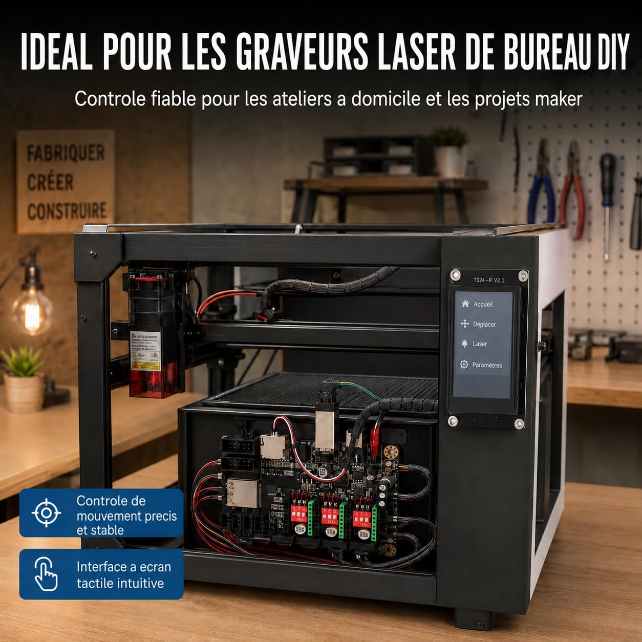 Carte Mère De Machine De Gravure, Carte de Contrôle D'imprimante 3D 12-24V DC MKS DLC32 V2.1 Contrôle Hors Ligne WiFi 32 Bits avec écran Tactile TS24-R V2.1 De 2,4 Pouces