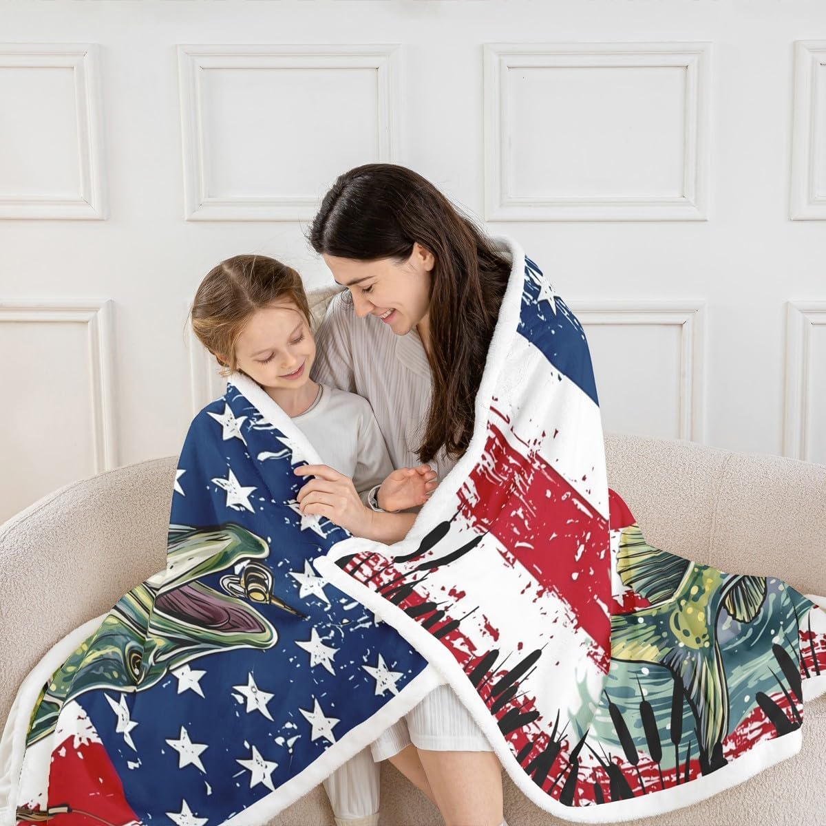 Feelyou Big Pike Fishing Fleece Throw Blanket American Flag Sherpa Blanket for Kids Women Men Plush Fuzzy Camo Twin 60"x80" Hunting and Fishing for Bed Couch Chair Living Room Bedroom Decor image 5