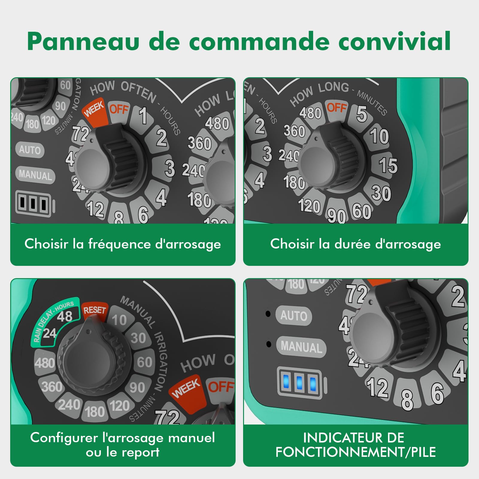 RESTMO programmateur arrosage 3 Boutons, entrées/Sorties Laiton, minuterie pour Tuyau et Goutte-à-Goutte. Jusqu’à 480 Min, Installation Facile