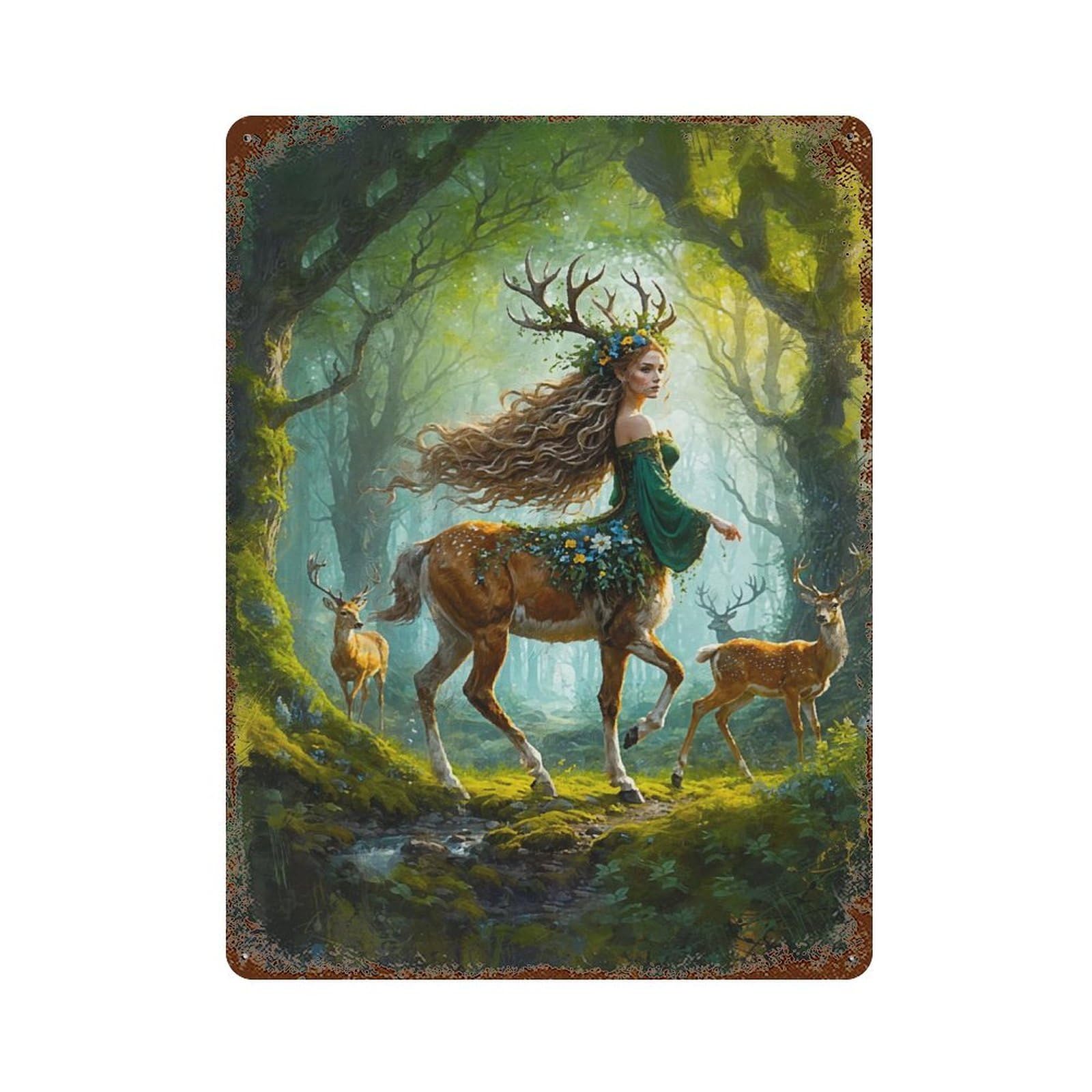 Whispers in The Wildwood 15.7"x11.8" Rust Effect Tin Sign, Industrial Home Decor for Living Room, Hallway And Home Decor