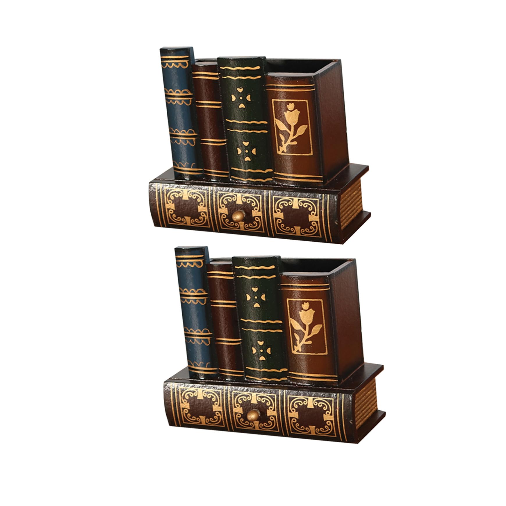 Housoutil Portalápices Estilo Libro Retro de Madera con Cajón, 2 Piezas