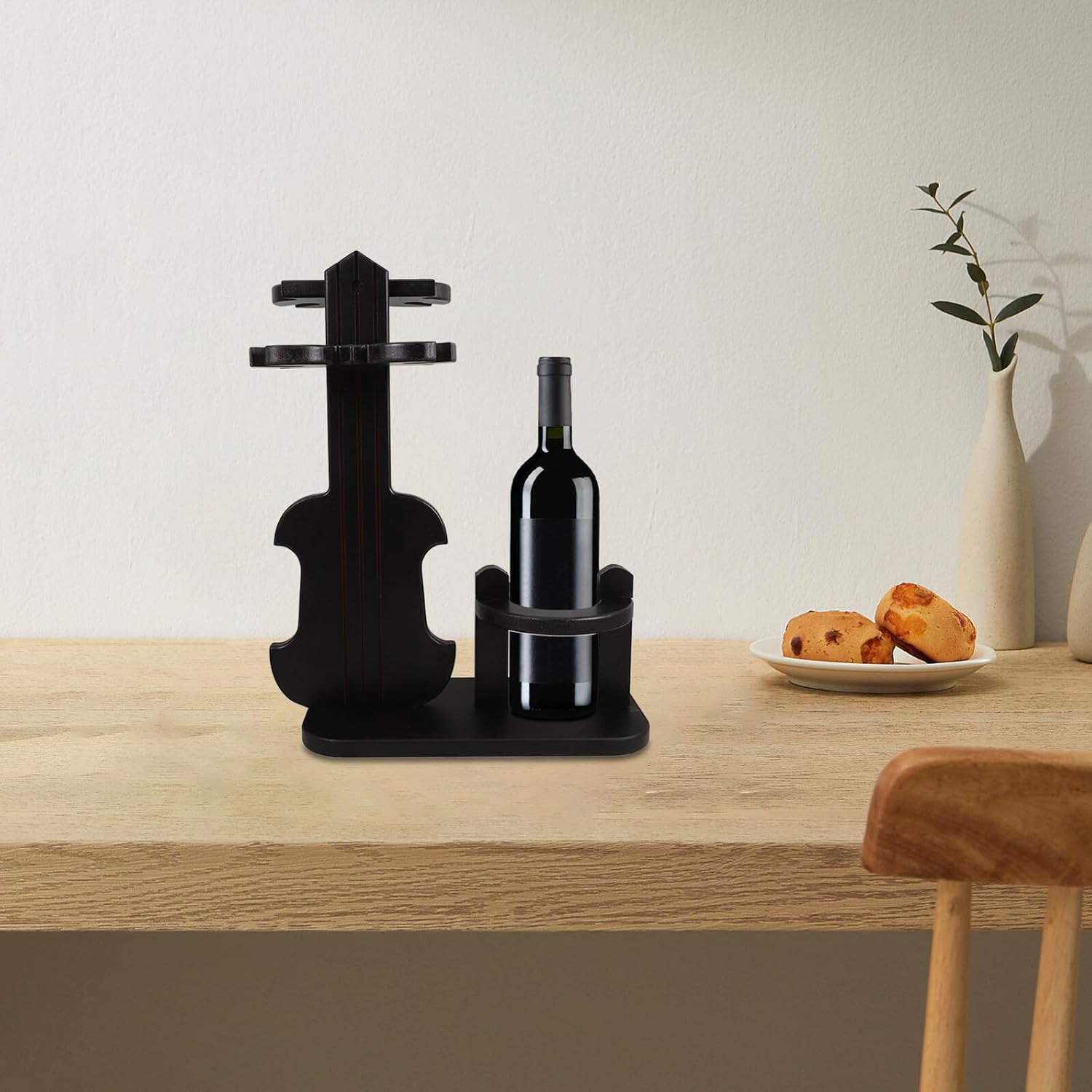 Uonlytech Violin Shaped Wooden Wine Bottle Display Rack Sturdy Countertop Organizer for Home Bar Tabletop Cabinet Storage European Style Creative Wine Rack for Parties and Gatherings