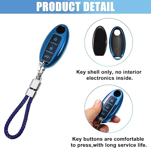 Miniatura 4 de X AUTOHAUX Funda de TPU para llavero de automóvil de 3 botones para Nissan Qashqai Juke X-Trail Micra Murano con kit de llaveros, protector remoto
