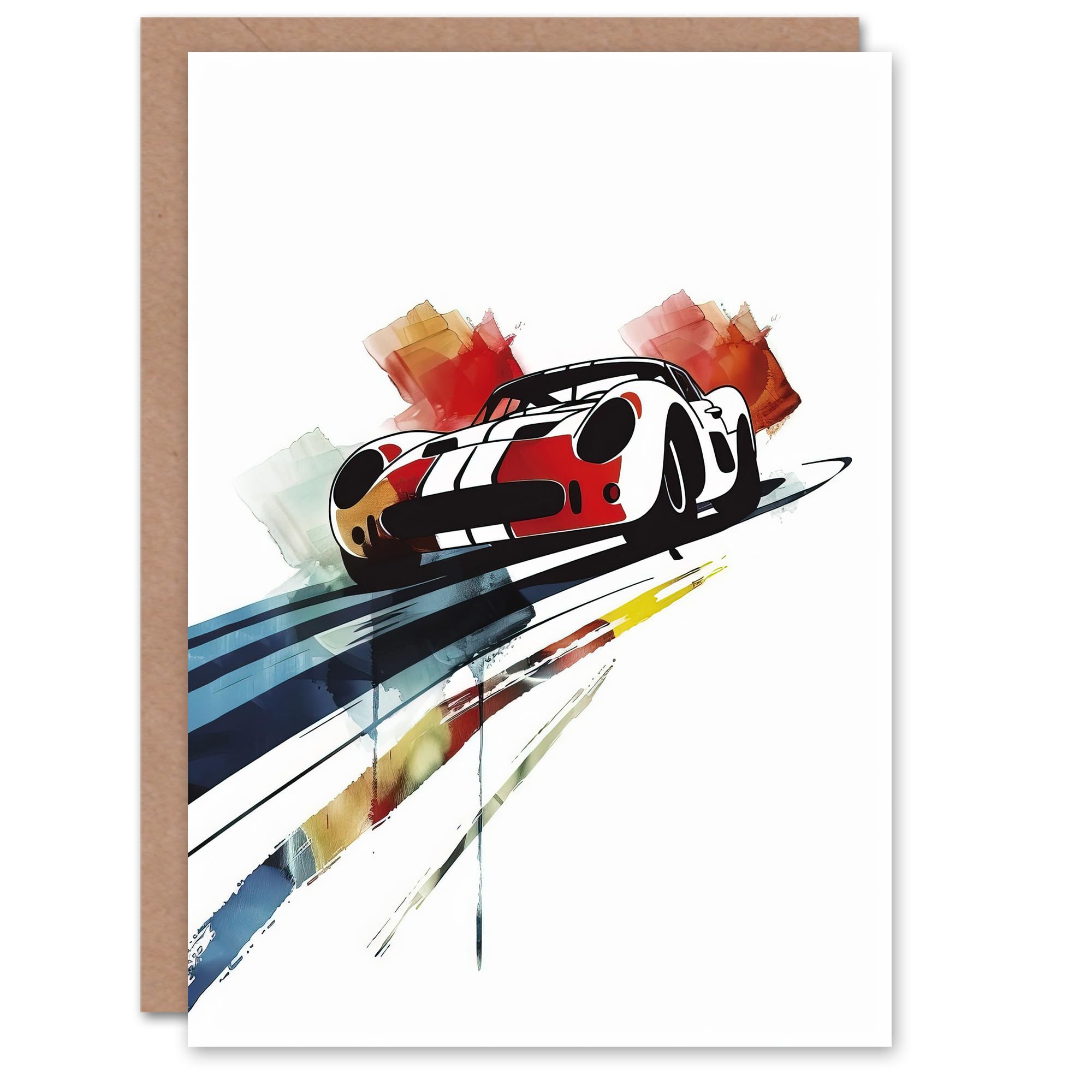 Artery8 Greeting Card Race Car Racing Sport Watercolour Brush Strokes Blank For Him Or Her Art Birthday Card