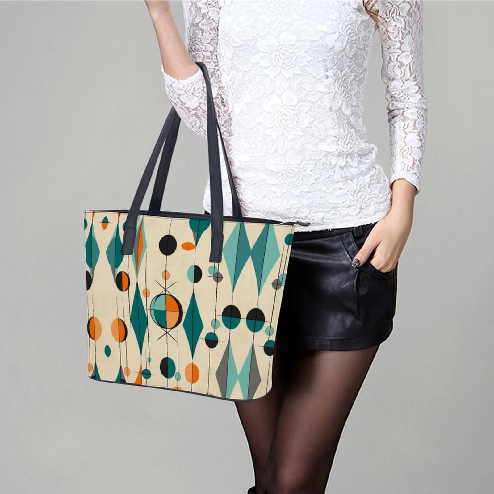 Bolso de mano geométrico de mediados de siglo para mujer, bolso cruzado mediano para mujer