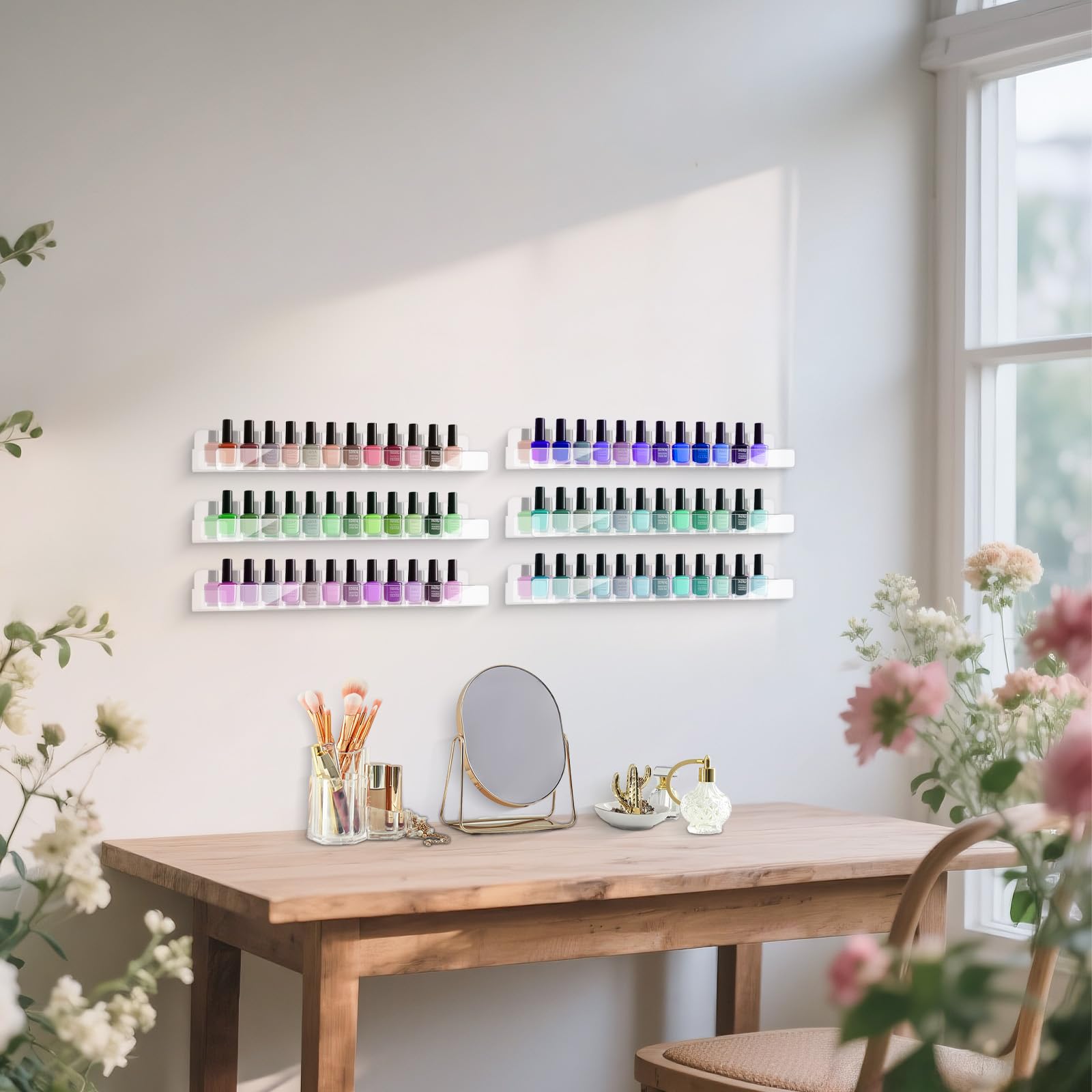 Estante de exhibición de esmalte de uñas acrílico, organizador de montaje en pared (6, transparente) 7