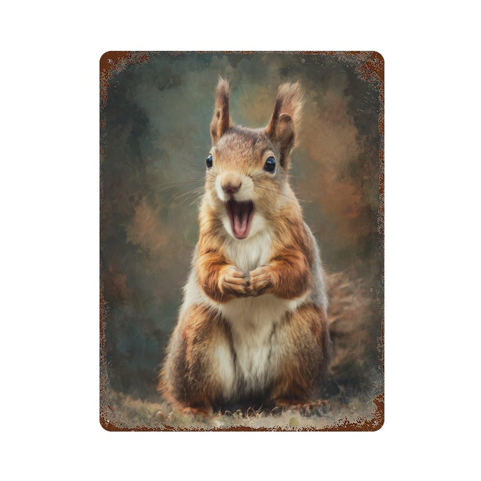 Surprised Squirrel Painting Weathered Tin Sign 15.7"x11.8", for Shed, Workshop And Garage Wall Decor, Decorative Metal Wall Art