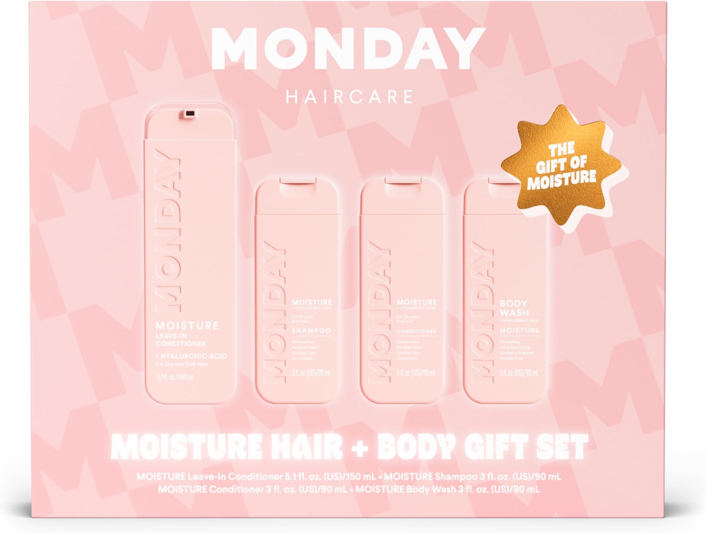 MONDAY Haircare MOISTURE Hair + Body Gift Set with Hyaluronic Acid, Coconut Oil and Shea Butter for Normal to Dry Skin and Hair