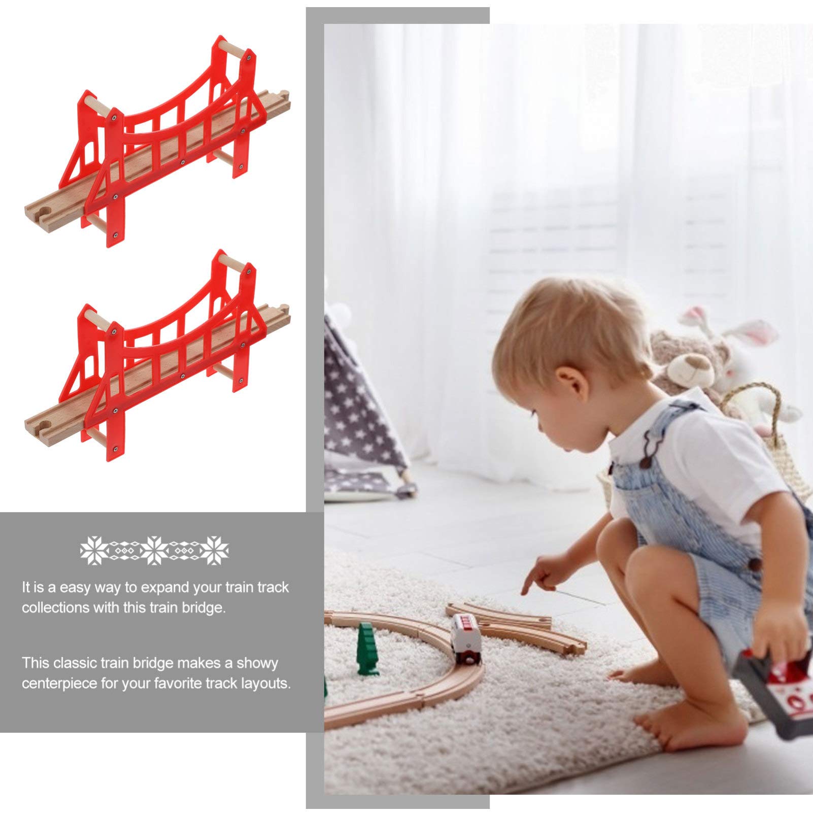 ibasenice Train Track Bridge Wooden Train Scene Track Boys and Girls Educational Building Blocks Interactive Toy Set