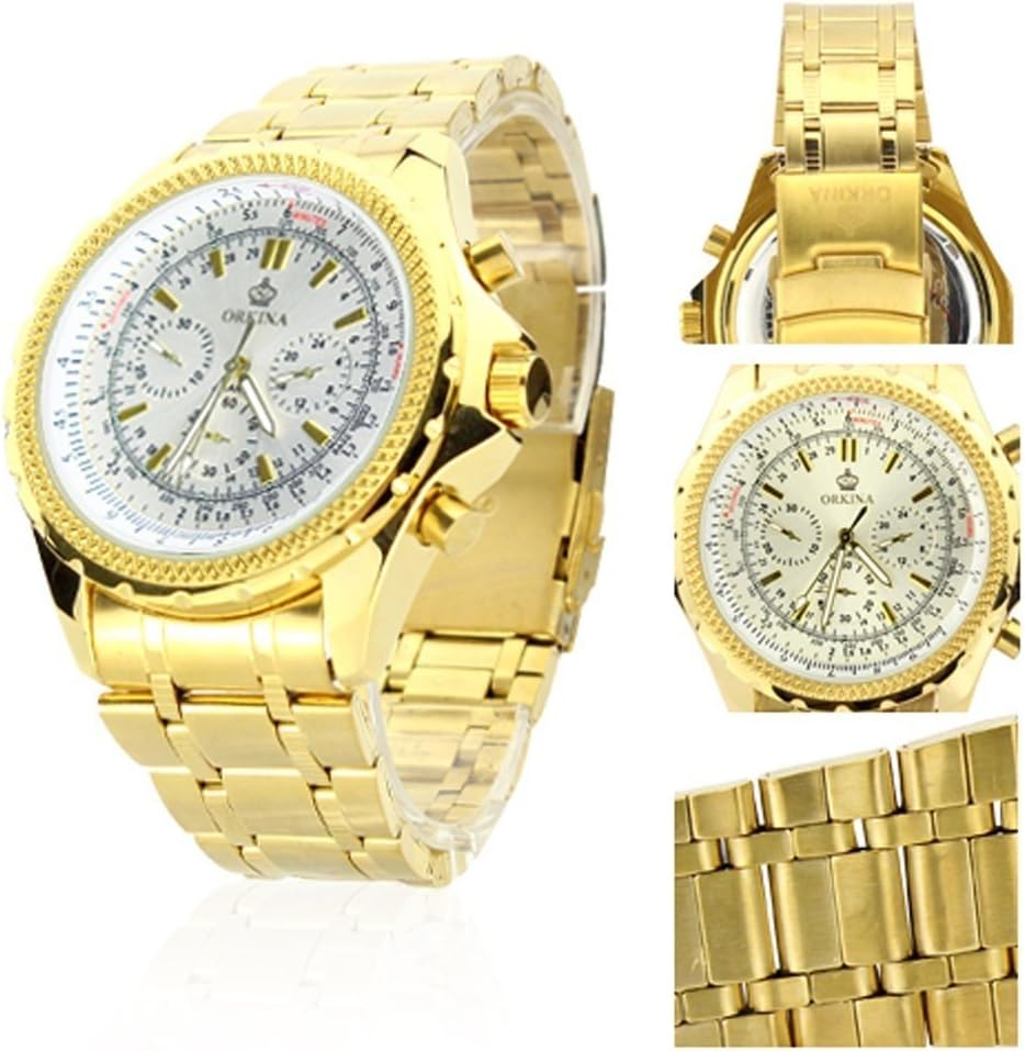 Orkina White Chronograph Dial Gold Color Stainless Steel Wrist Watch PO004SGW