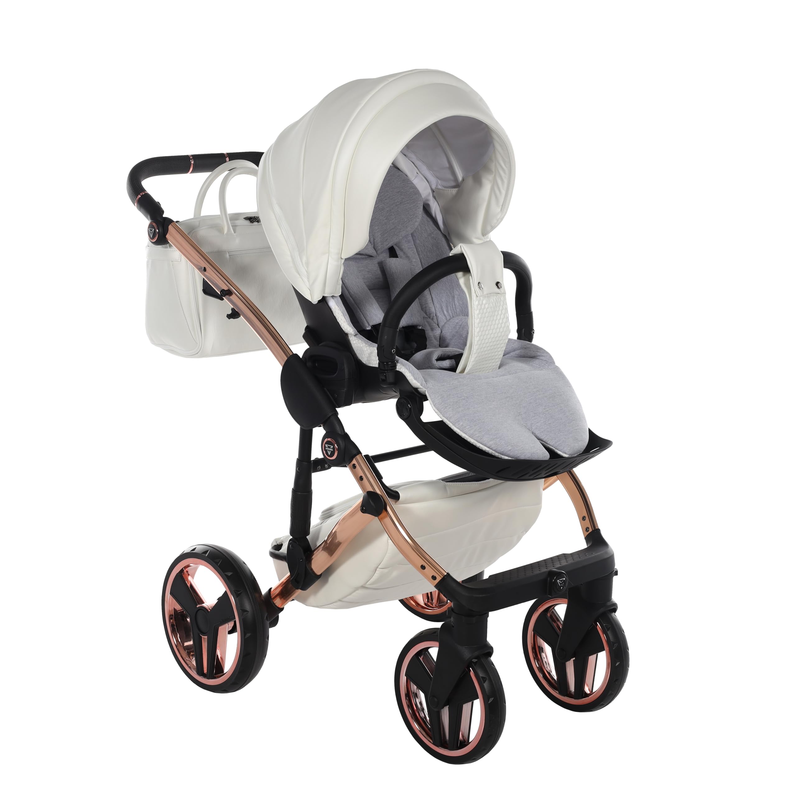 Junama Passeggino TRIO Diamond Fluo Individual 16 Bianco e Rame - 2in1 3in1 4in1 + ombrellino (4 in 1 con Base ISOFIX)