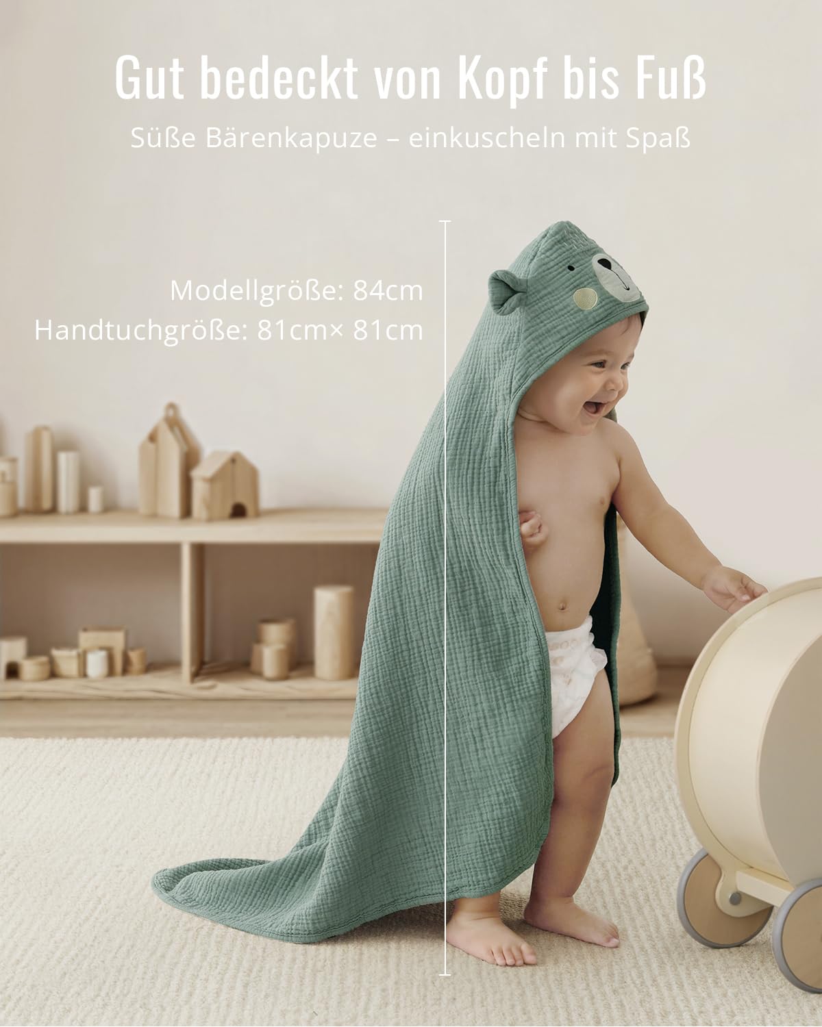 Blissful Diary Cape de Bain Bébé en Muslin – Serviette de Bain Bébé Douce et Absorbante, Sortie de Bain à Capuche, Mixte, 81x81 cm – Dinosaure