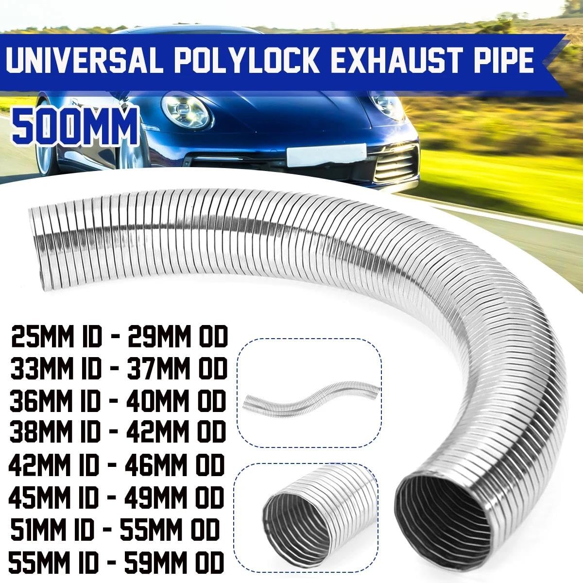 Uitlaat Pijp Tube 250 Mm Universele Flexibele Uitlaatpijp Ontluchtingsslang Snelle Reparatiebuis Roestvrijstalen Uitlaatontluchtingspijp Auto- Uitlaatpijpen(36-40MM