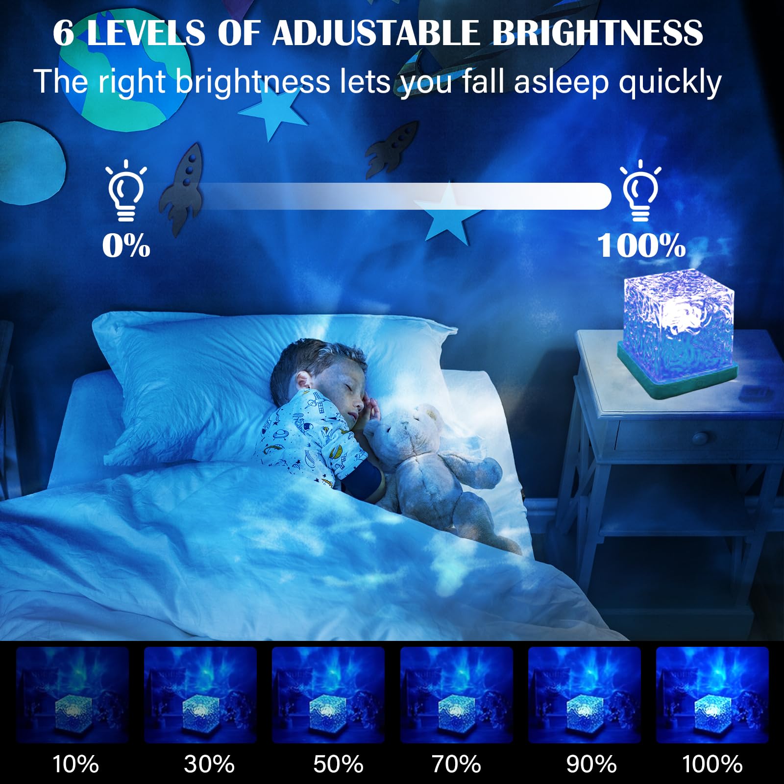 Bawoo Lampada Proiettore Stelle, Luci dell'Aurora boreale,luna,stelle Luce Notturna con Altoparlante Bluetooth e Telecomando, L'Illuminazione Per Bambini,Feste (Moderno2) (Nuovo
