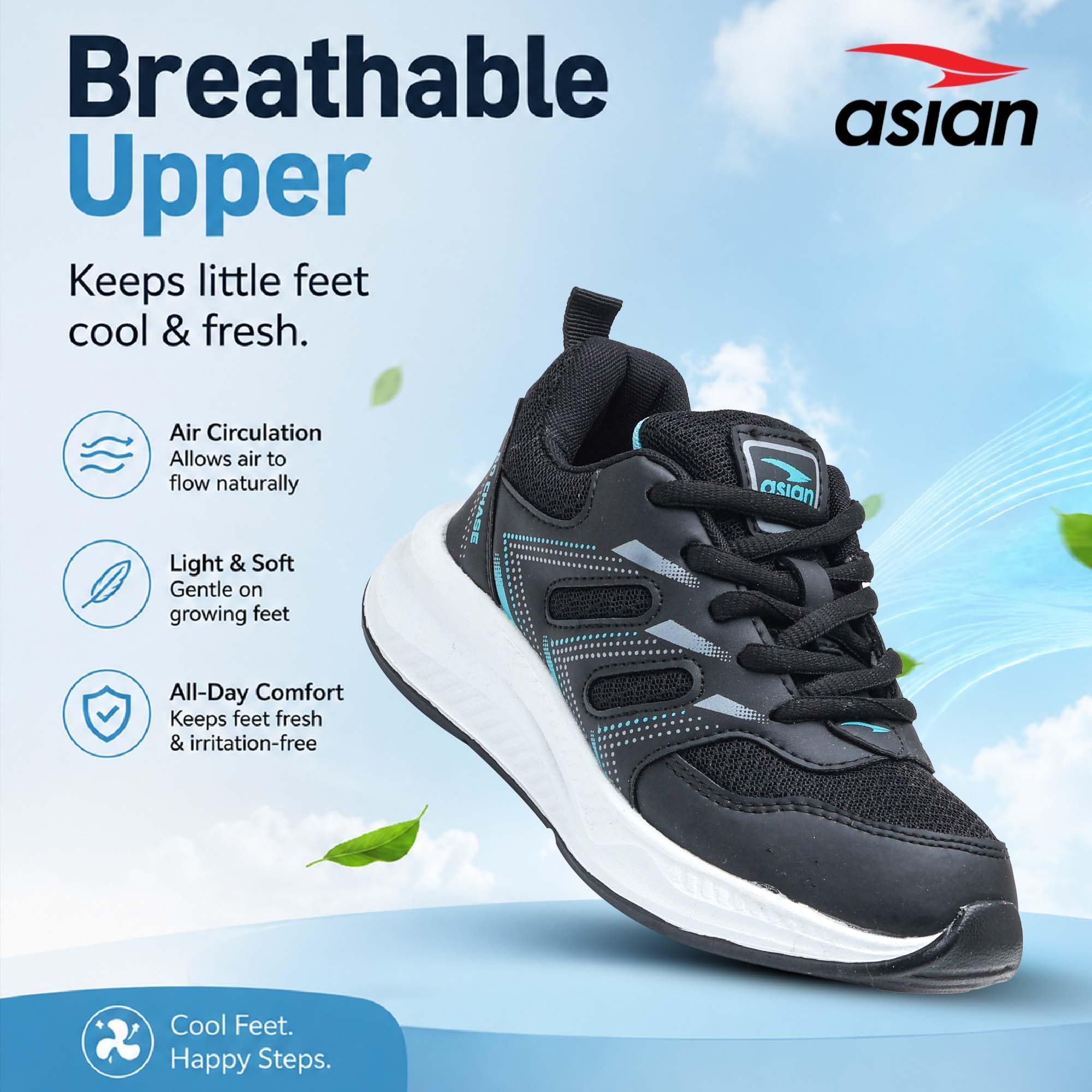 ASIAN Boy's ADVENTURE-04-KIDS Sport Running & Walking Shoes with Ultra Bounce Technology Lightweight Synthetic Upper EVA Outsole Casual Lace-Up Shoes for Kid's & Boy's (BLKFRZ) -UK 1 4