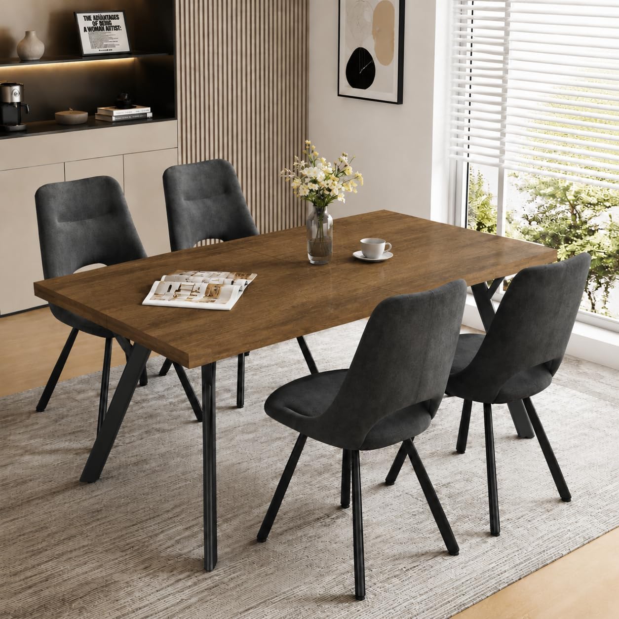 LEWE Tavolo da Pranzo Rettangolare, Tavolo Cucina in Legno, 160 x 80 x 75 cm per 6-8 Persone, Struttura in Metallo Solida, Tavolo Moderno da Cucina, Soggiorno e Sala da Pranzo, Marrone Noce