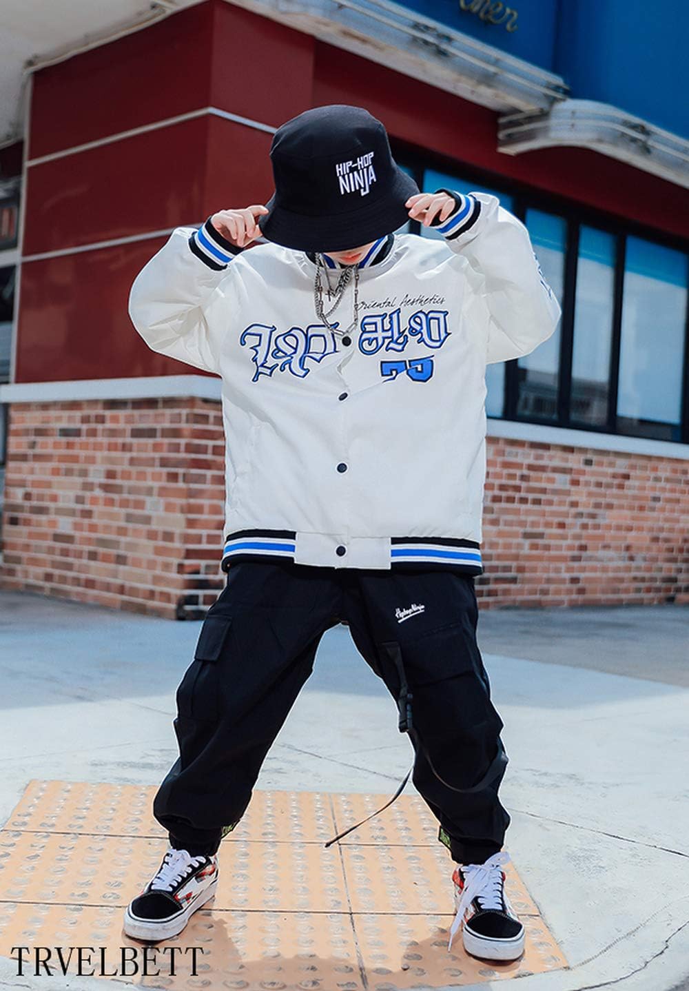 [TRVELBETT] キッズダンス衣装 トップス ズボン 男の子 女の子 韓国 子供服 ヒップホップ ジャケット 原宿系 キッズ