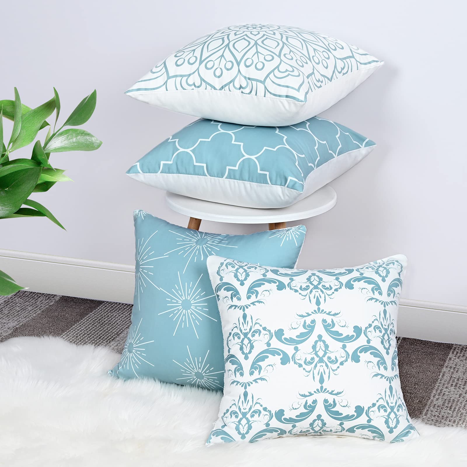Pknoclan クッションカバー 45x45cm装飾枕カバー 4枚セット北欧ソファ背当て おしゃれシンプル座布団カバー モダンスクエアピローケース 家庭 オフィス 椅子 車内 ベッド インテリア 装飾 飾り ライトブルー