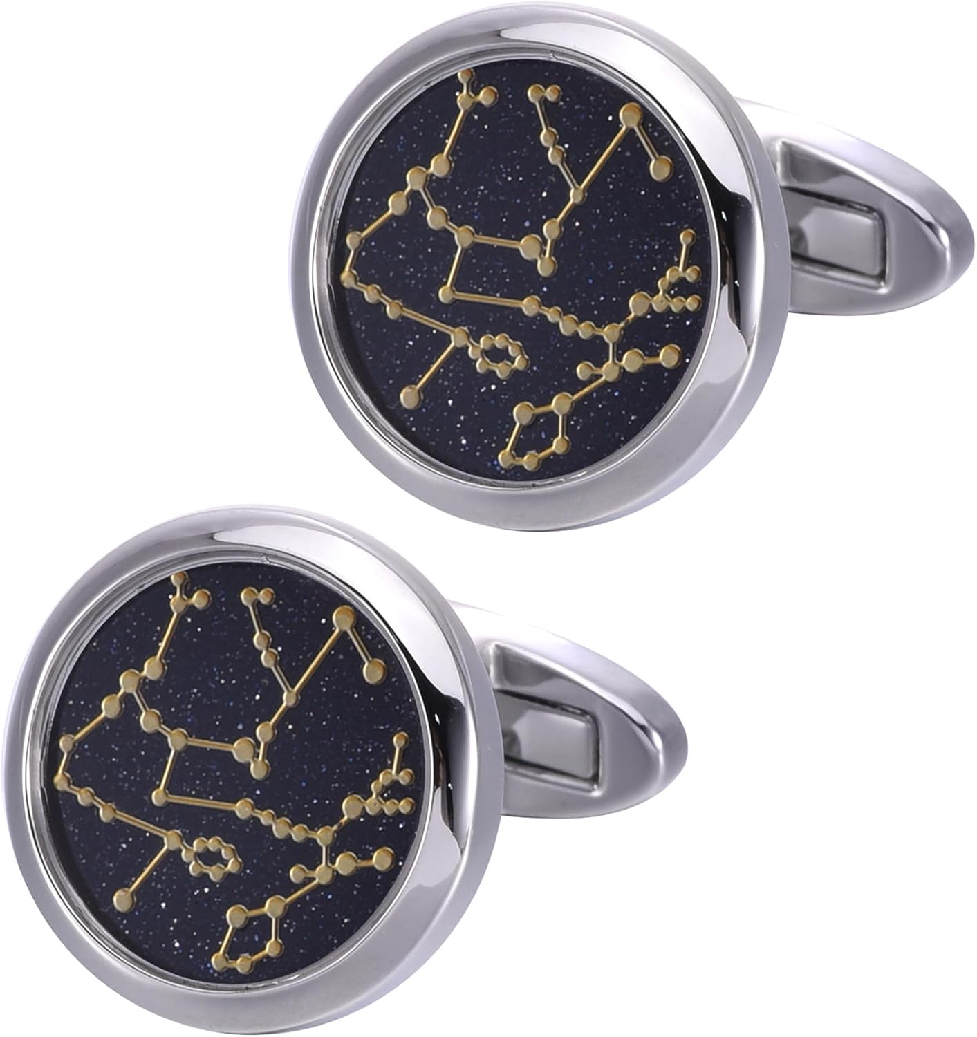 Sky Constellation Pattern Round Men's Cufflinks Shirt In Gift Case | Sparkling Gemstone Cufflinks for Men/Women Jewelry for Wedding Party Daily Office Formal or Casual Wear Business Tuxedo Dress