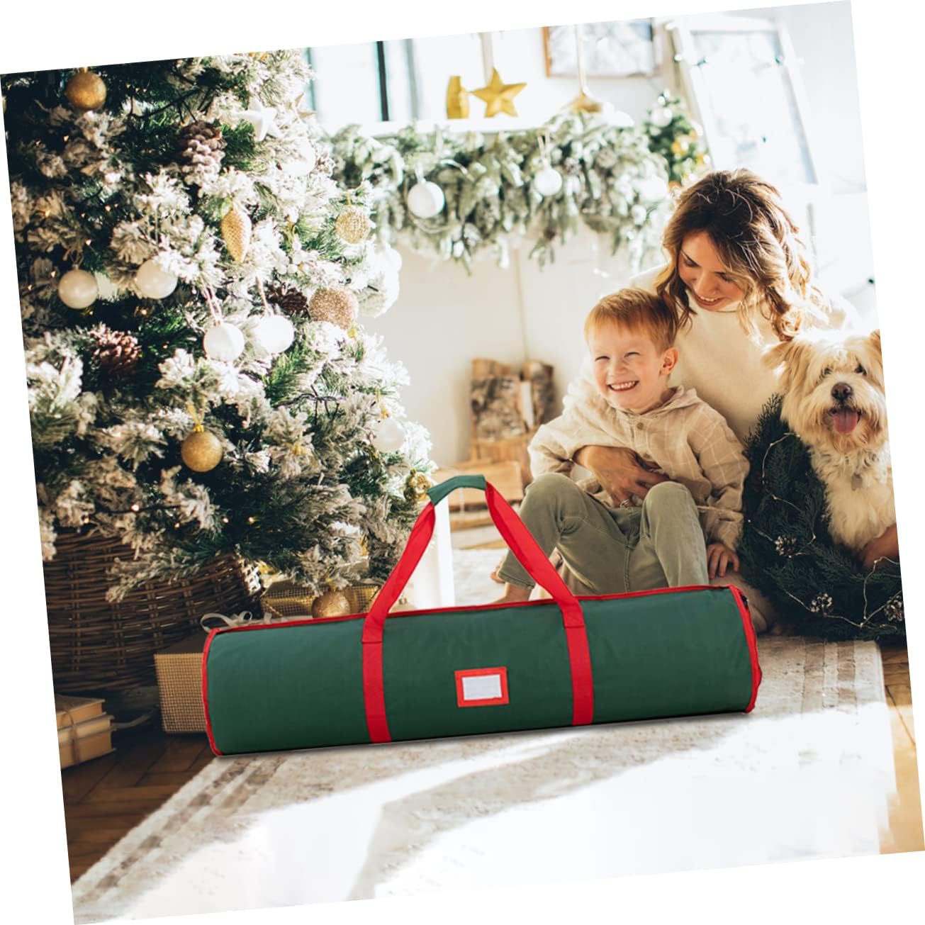 1pc Christmas Wrapping Paper Storage Bag Organizer Reinforced Bottom Zip Closure for Holiday Accessories Xmas Wrap Holder
