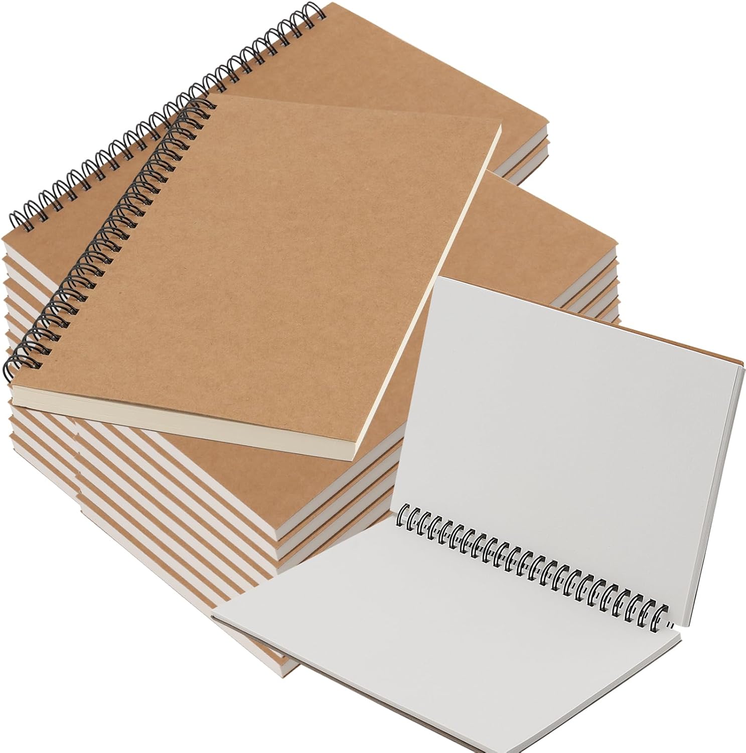 KINJOEK 20 PCS A5 Sketchbooks Bulk, 120 Pages 60 Sheets Side Spiral Bound Sketch Pads, A5 Kraft Cover Blank Spiral Notepads for Drawing, Sketching, Painting, Writing