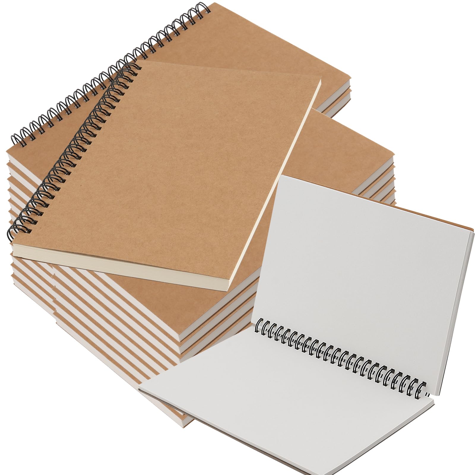 KINJOEK 20 quaderni da disegno A5, 120 pagine, 60 fogli con rilegatura a spirale laterale, blocco A5 in carta kraft vuota, per disegnare, schizzi, pittura, scrittura