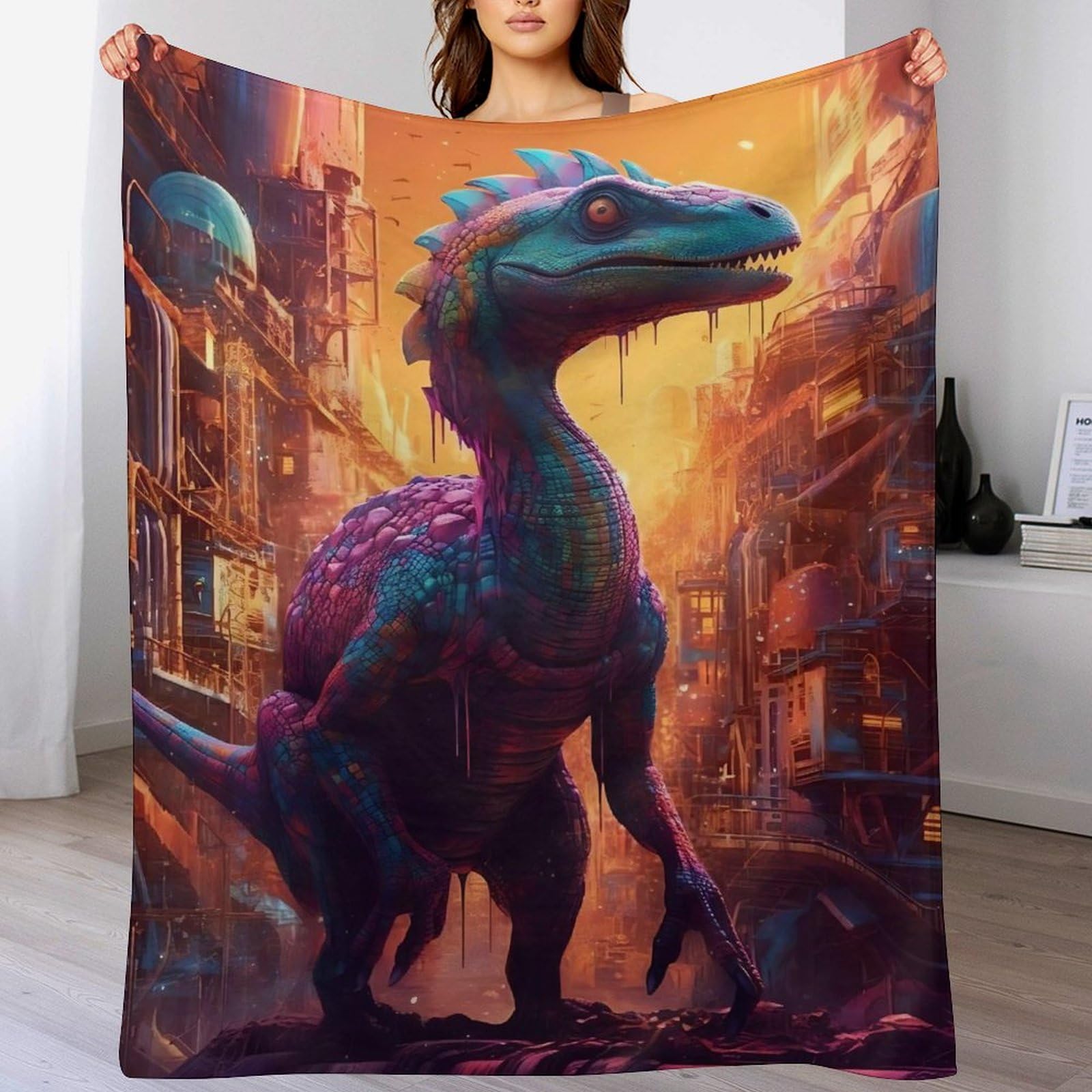 Couverture canapé dinosaure en flannel premium, jeté de lit doux et moelleux