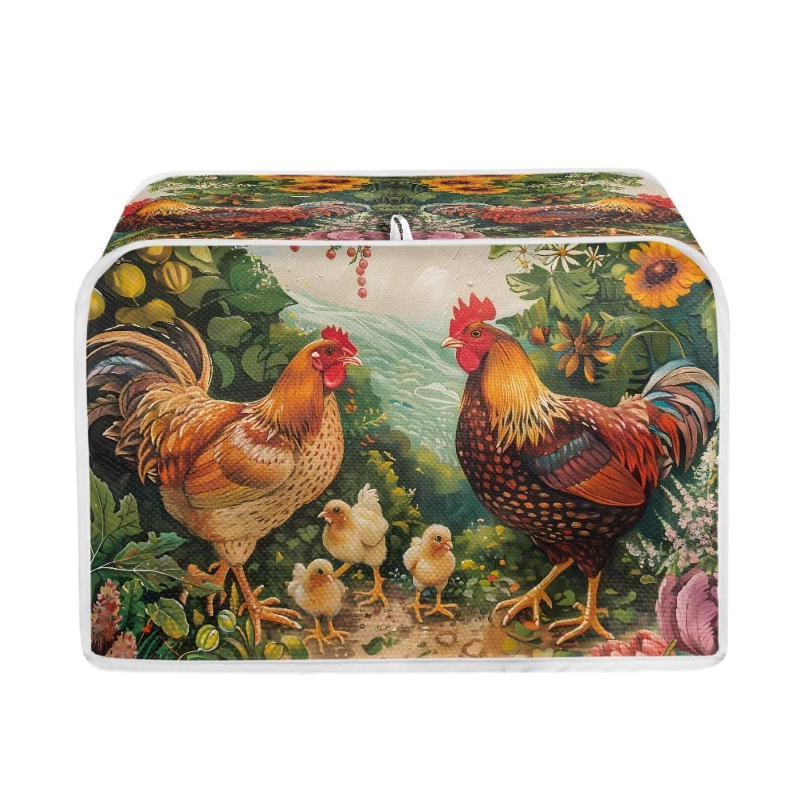 Housse de grille-pain 2 tranches au motif coq et fleurs chic et durable