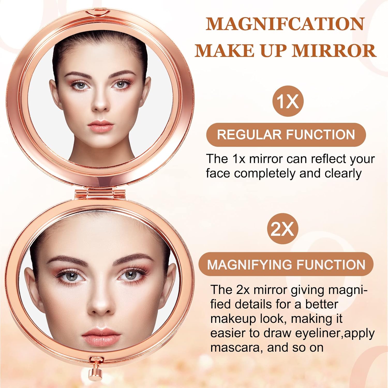 Cindeer 48 Pcs Small Compact Mirror Folding Pocket Makeup Round Hand Held Cosmetic Magnifying Compact Rhinestone Mirror with 1X/2X Magnification for Women Girls Travel (Classic Colors)