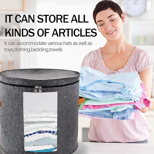 Miniatura 9 de HAIBEIR Caja de almacenamiento para ropa de material de fieltro, suave y cómodo, organizador de sombreros plegable redondo de viaje con tapa para