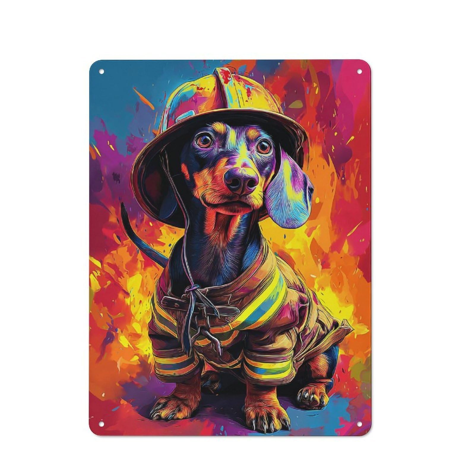 Junmoney Dapper Dachshund Firefighter Vintage-Inspired Metal Sign 40X30cm For Garage Wall, For Vintage Wall Decor Fans, For Kitchen And Home Bar Decor