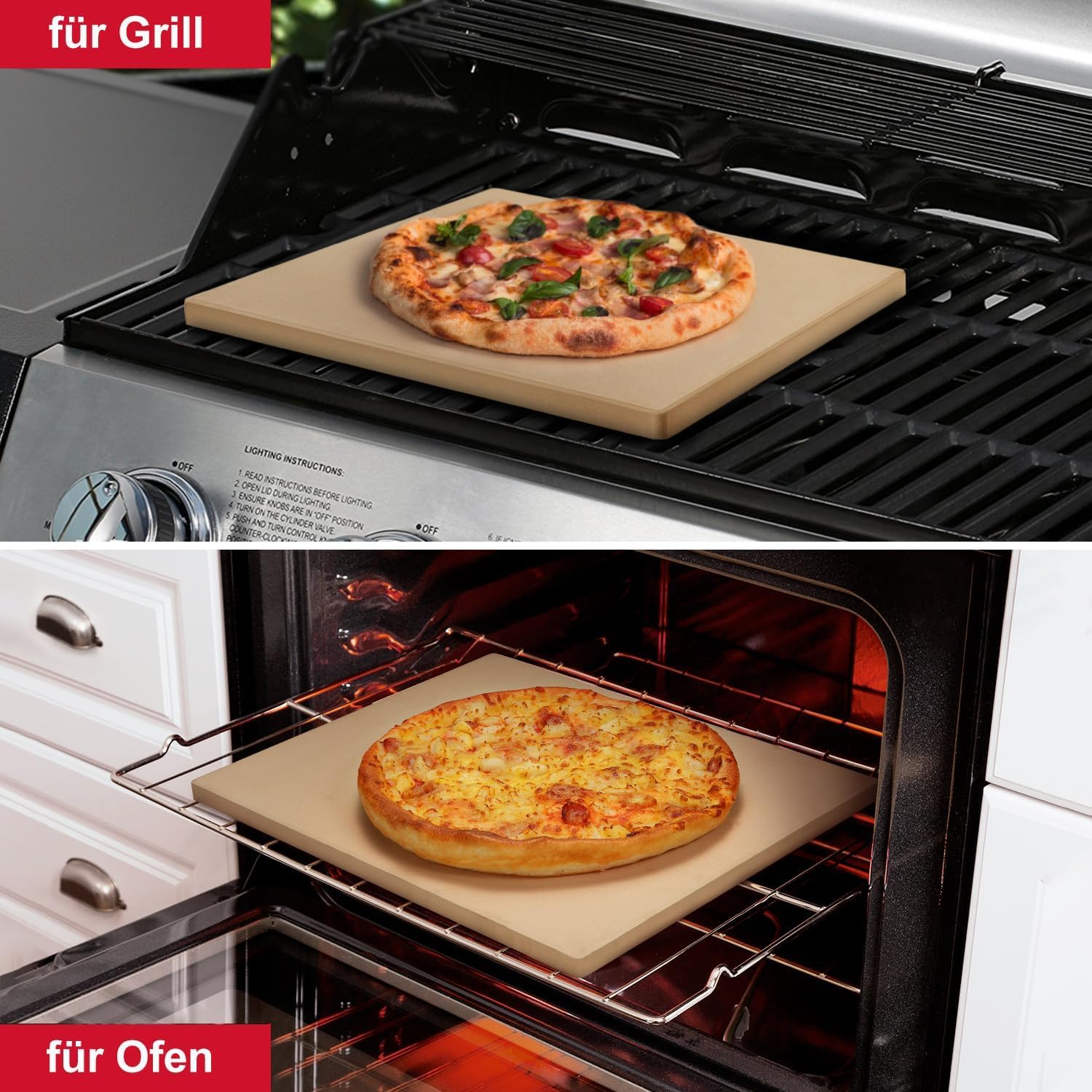Unicook Pizzastein für Backofen und Grill, Cordierit Backstein, Passend zum Backen von Knuspriger Pizza, Brot und Flammkuchen, Rechteckig, Pizza Stein 38 x 30 cm