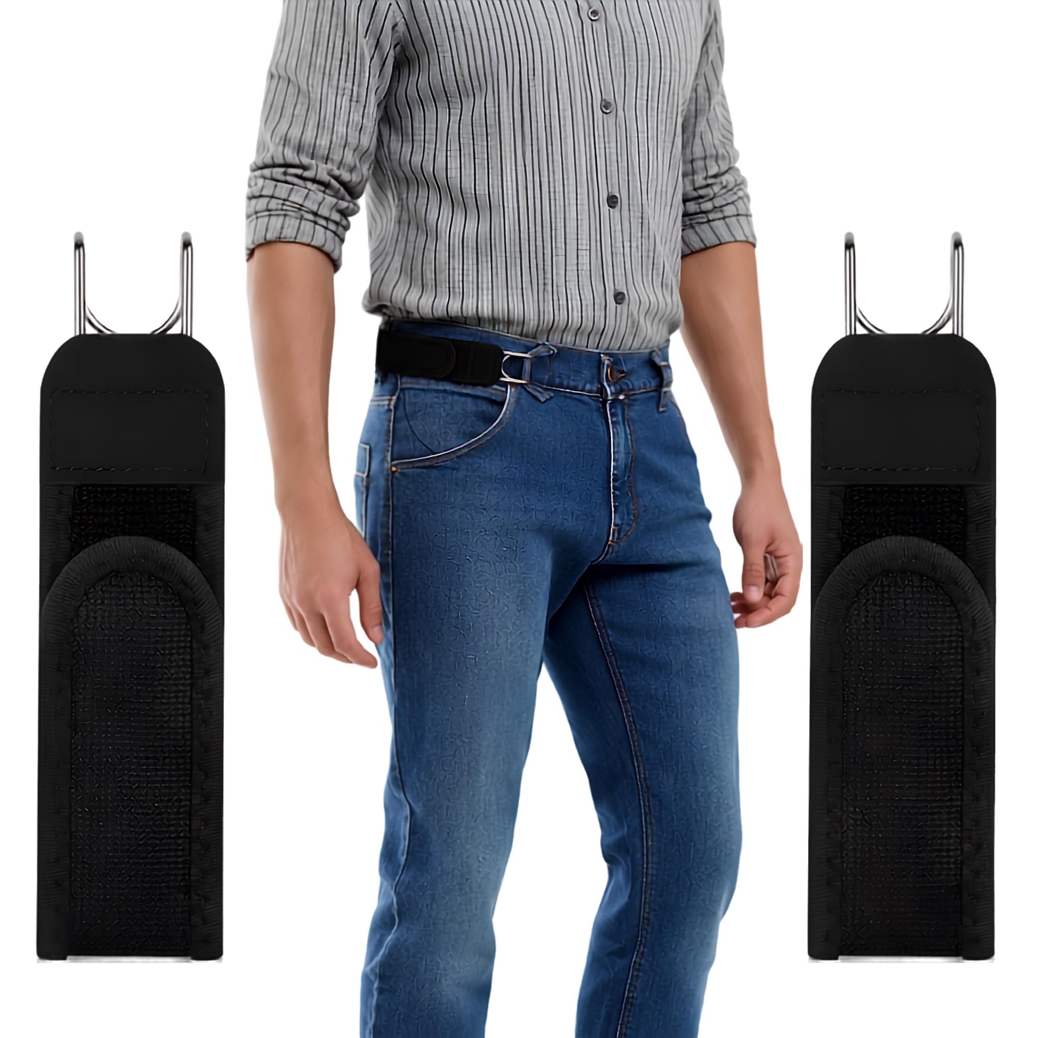 Buckle Free Side Belt for Men | Adjustable Buckleless Elastic Flex Hook with Metal Hooks & PU Leather Jeans, Trousers Casual Wear Black-picture-31