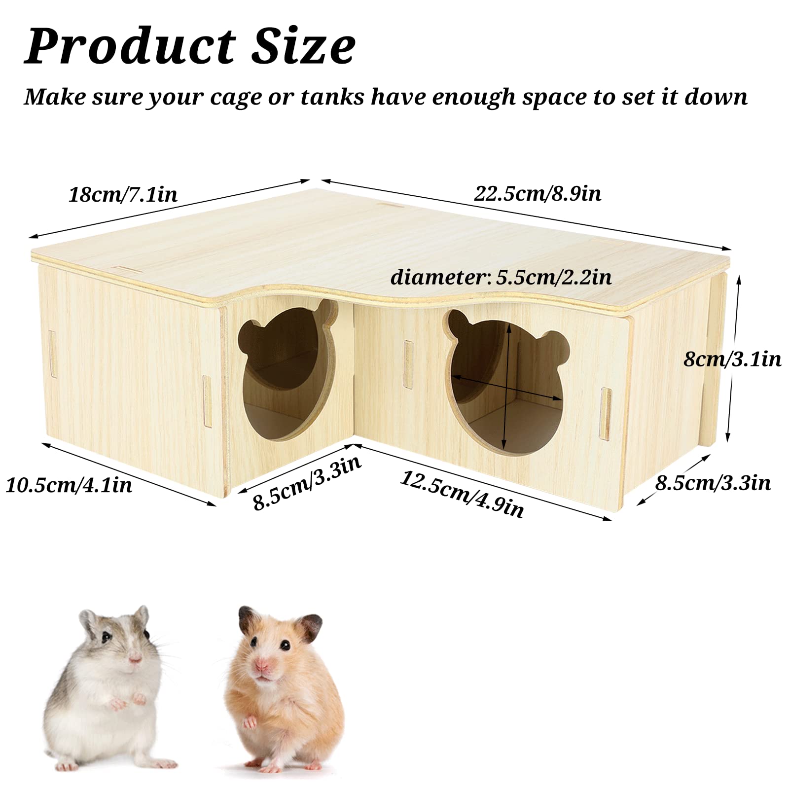 Wooden Hamster Hut Multi-Chamber Hamster Maze House - 3 Room Wooden ...