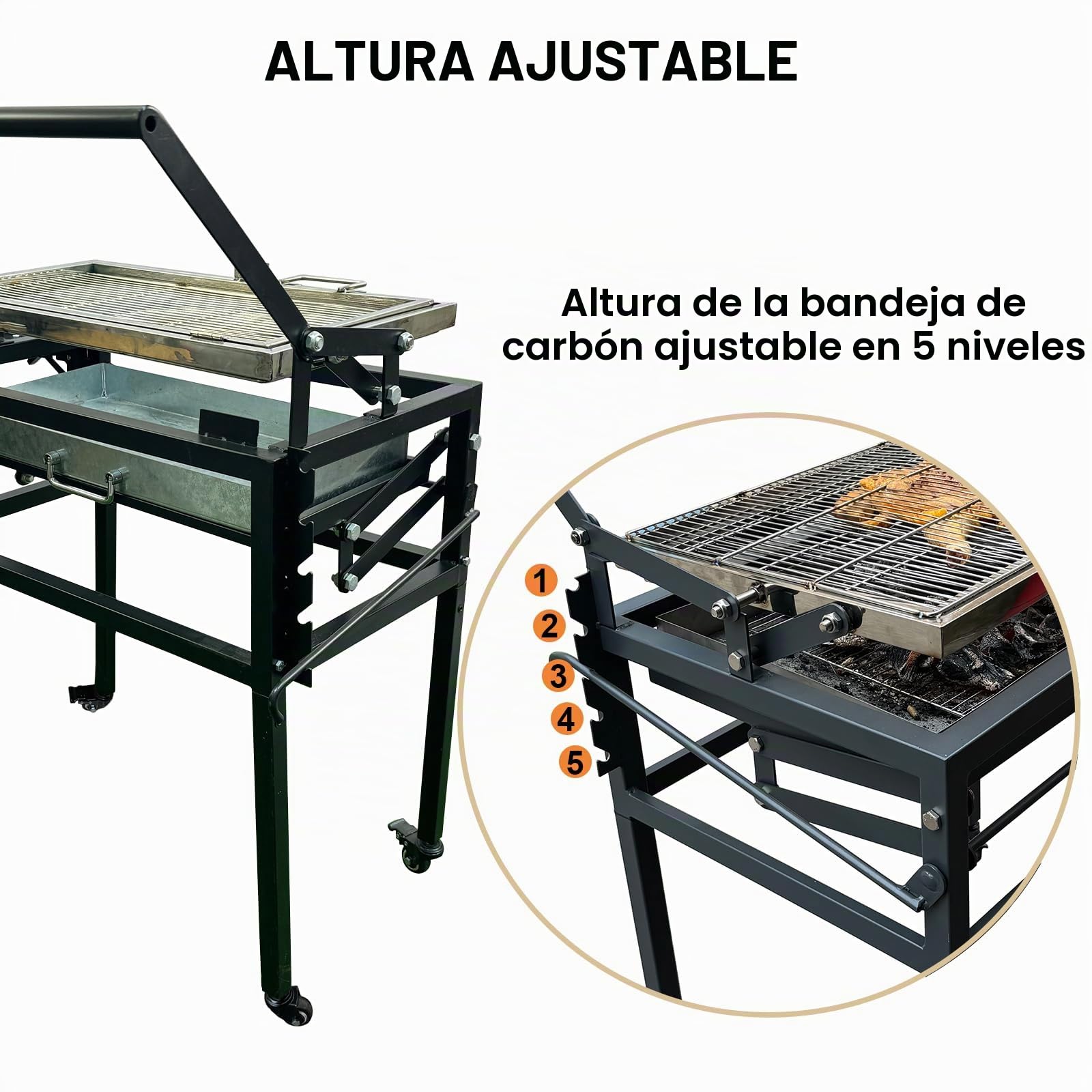 Parrilla portátil de carbón para barbacoa, barbacoa giratoria de 360° con rejilla de cocina de acero inoxidable y bandeja de carbón ajustable para camping, picnic, patio y fiestas en el jardín