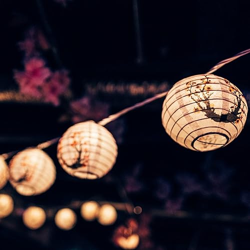 Miniatura 9 de YULETIME Guirnalda de luces de linterna rosa, 10 faroles de nailon en cable blanco de 7.6 pies, con certificación UL de 8 pulgadas de espaciado de