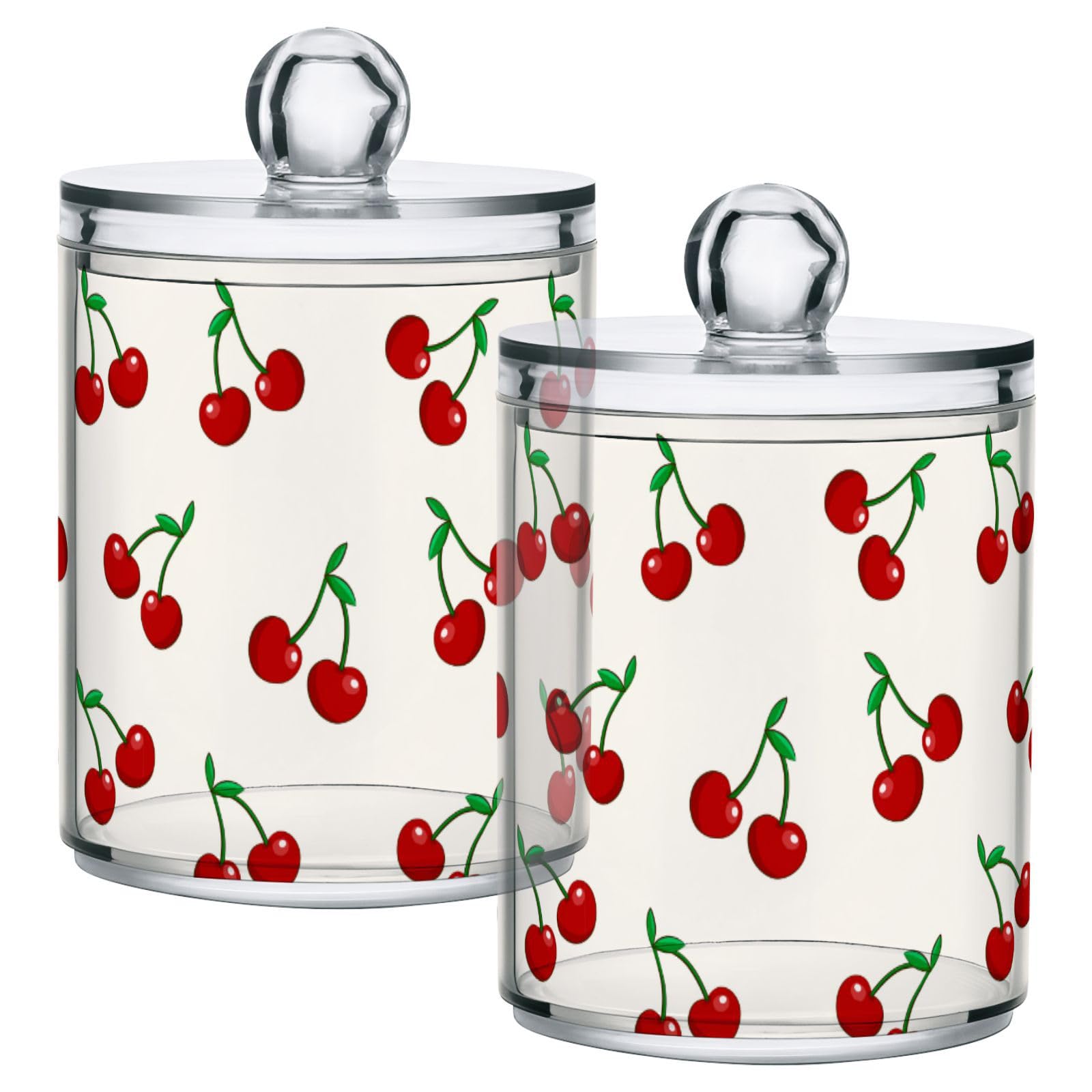 Gredecor 4 Pack Qtip Dispenser Apothecary Jars Bathroom Organizer, Retro Sweet Cherry Qtip Holder Storage Canister Plastic Acrylic Jar for Cotton Ball/Swab/Rounds