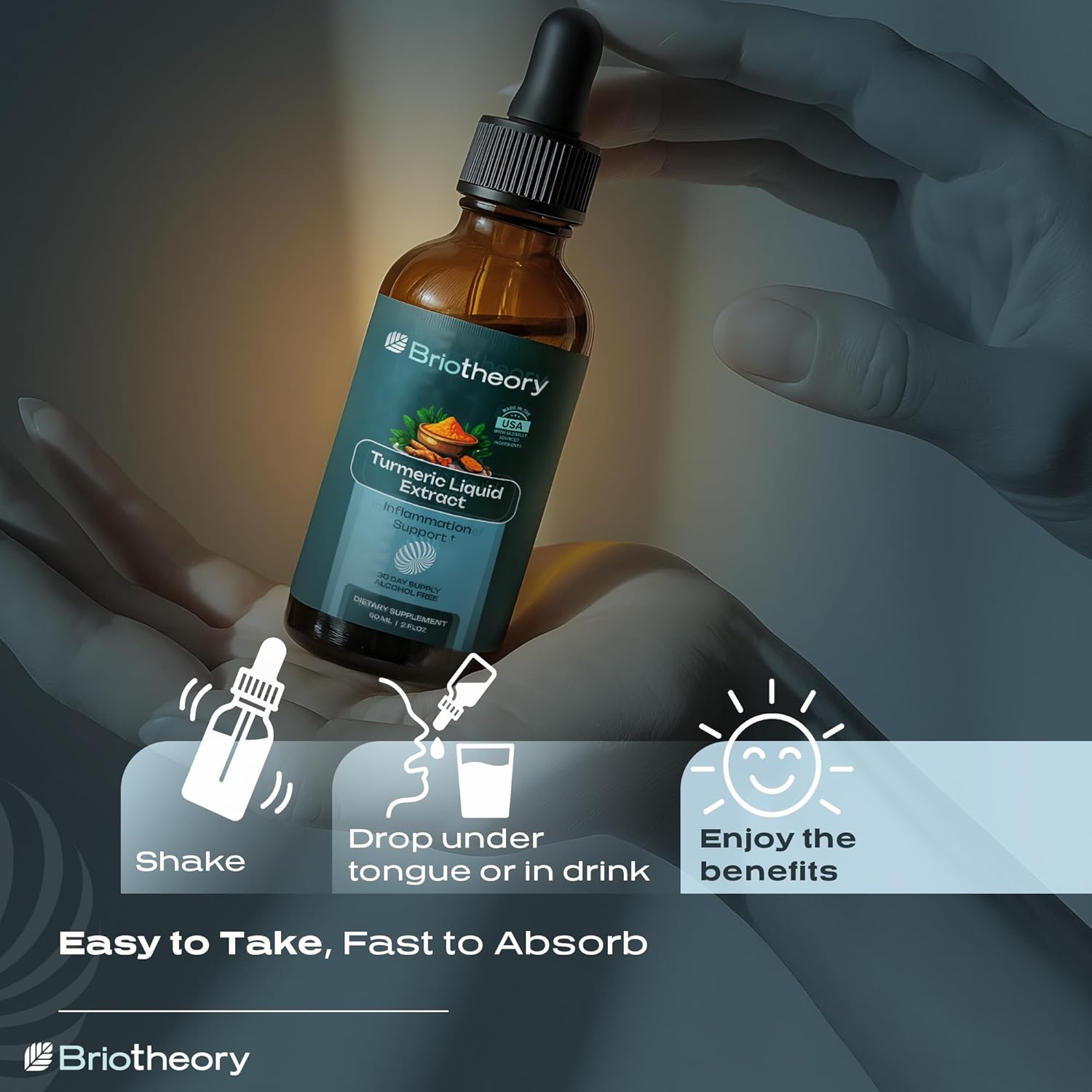 Turmeric Root Extract Tincture Liquid Drops – Herbal Supplement for Joint & Muscle Support, Antioxidant & Anti-Inflammatory, Alcohol-Free, Vegan, Non-GMO – 60 ml (30 Days Supply)