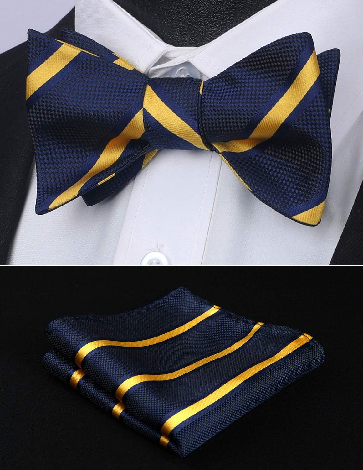 HISDERN Bow Ties for Men Striped Bowties Men's Self Tie Bowtie Handkerchief Formal Tuxedo Wedding Bowties and Pocket Square - Image 3