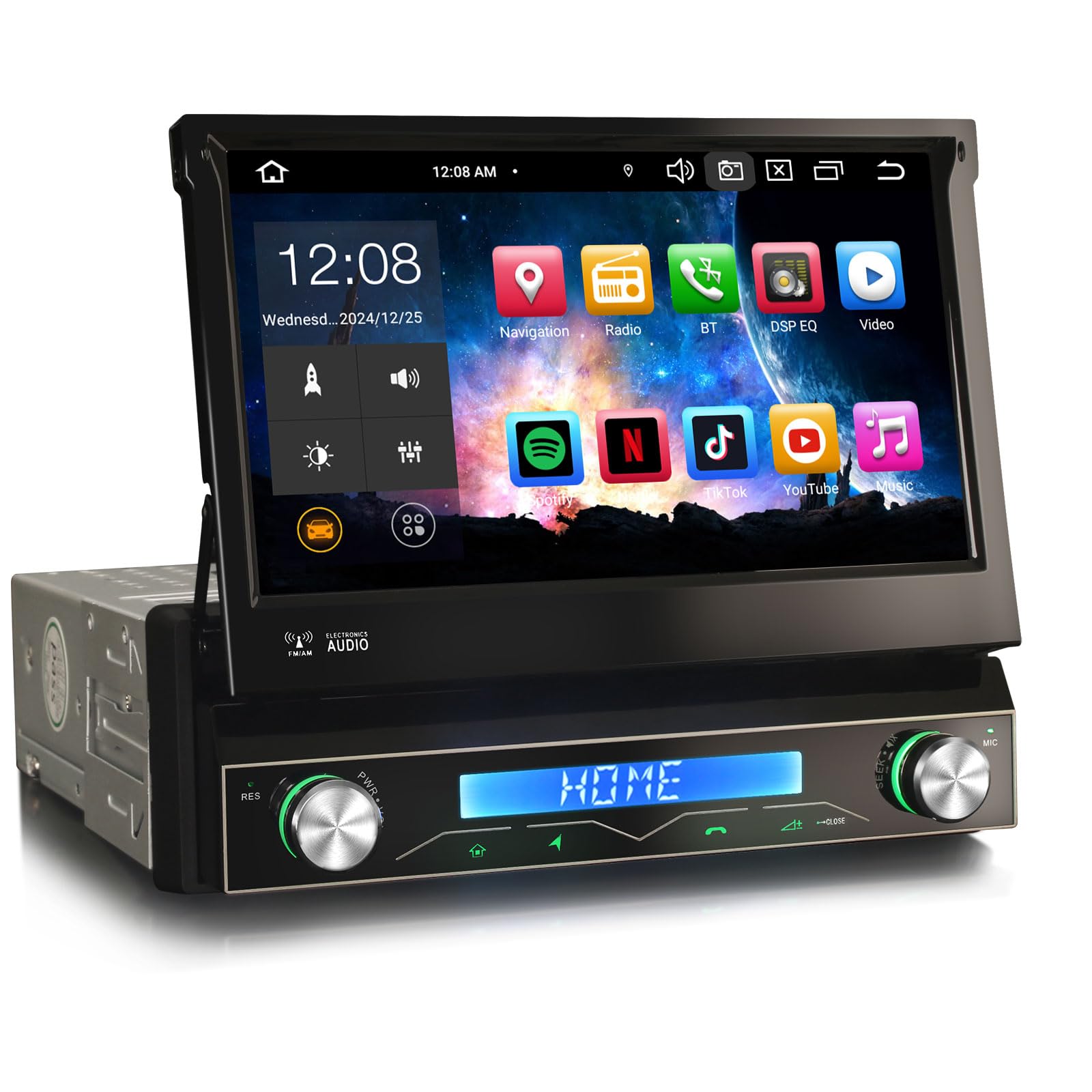 Erisin 7 Zoll 8-Kern 4GB RAM 64GB ROM Android 14 Autoradio 1 Din mit GPS Unterstützt ​Wireless CarPlay Android Auto WiFi Bluetooth 5.0 A2DP DSP OBD2 USB RDS 4G DVB-T2 SWC Split-Screen