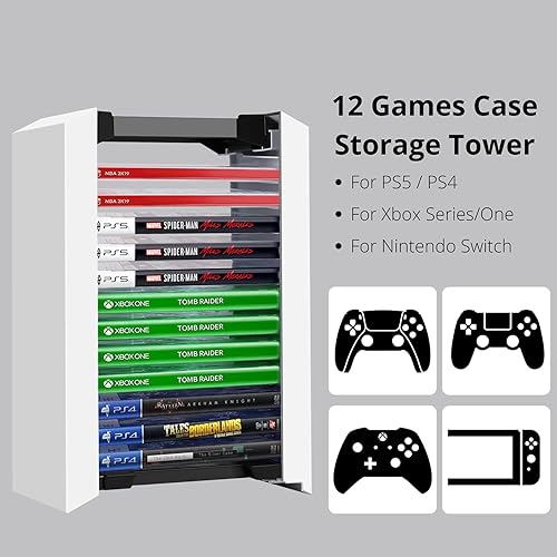 Miniatura 2 de TNP Torre de almacenamiento de videojuegos (12 CD Disc Blu-ray Case) Soporte universal para DVD estante estante organizador vertical para Nintendo