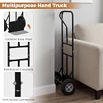 Goplus Camion à main en métal, poids lourd 600 LBS Déplacement de chariot Dolly avec poignée P & 10" Roues en caoutchouc, Cart à main plate avec plaque de base pliable pour la maison, Entrepôt, Garage (Rouge) (Noir)