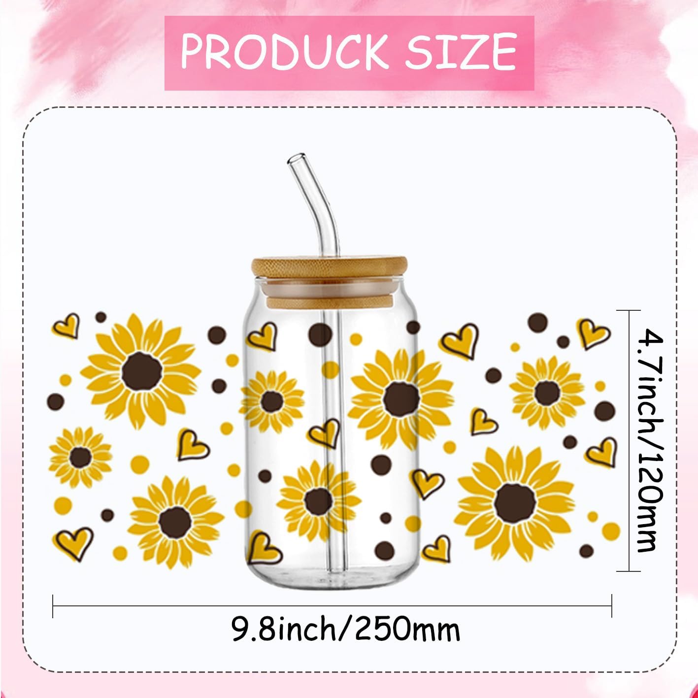 YOKUSHI UV DTF Cup Wraps for 16 OZ, 15 Sheets Flowers Theme Decals Transfer Stickers for Glass Cups Tumblers