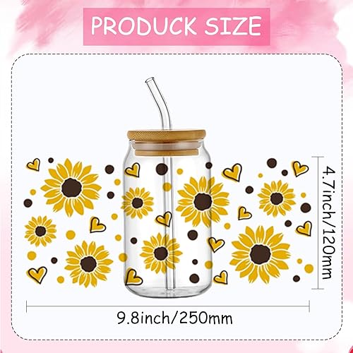 Miniatura 2 de Envolturas de taza UV DTF para 16 OZ, 15 hojas de calcomanías temáticas de flores, adhesivos de transferencia para tazas de vidrio y vasos