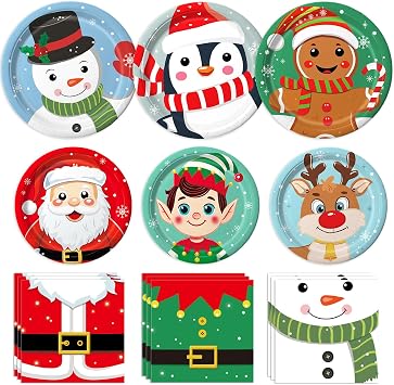 QIYANPAX 100 PCS Christmas Paper Plates and Napkins Sets Christmas Party Supplies - Dinner Plates, Dessert Plates, Napkins for Xmas Party Decorations, Serve 30