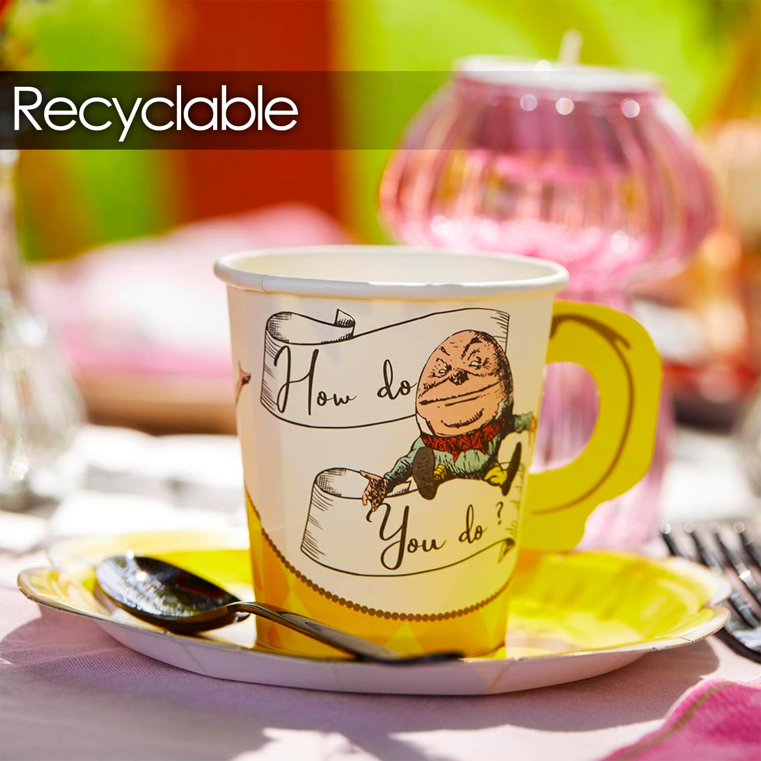 Talking Tables 12 x Alice in Wonderland Cup and Saucer Set Onderland 1st First Birthday Party Supplies Mad Hatter Afternoon Tea Party Decorations For Kids Baby Shower Weddings Mother`s Day