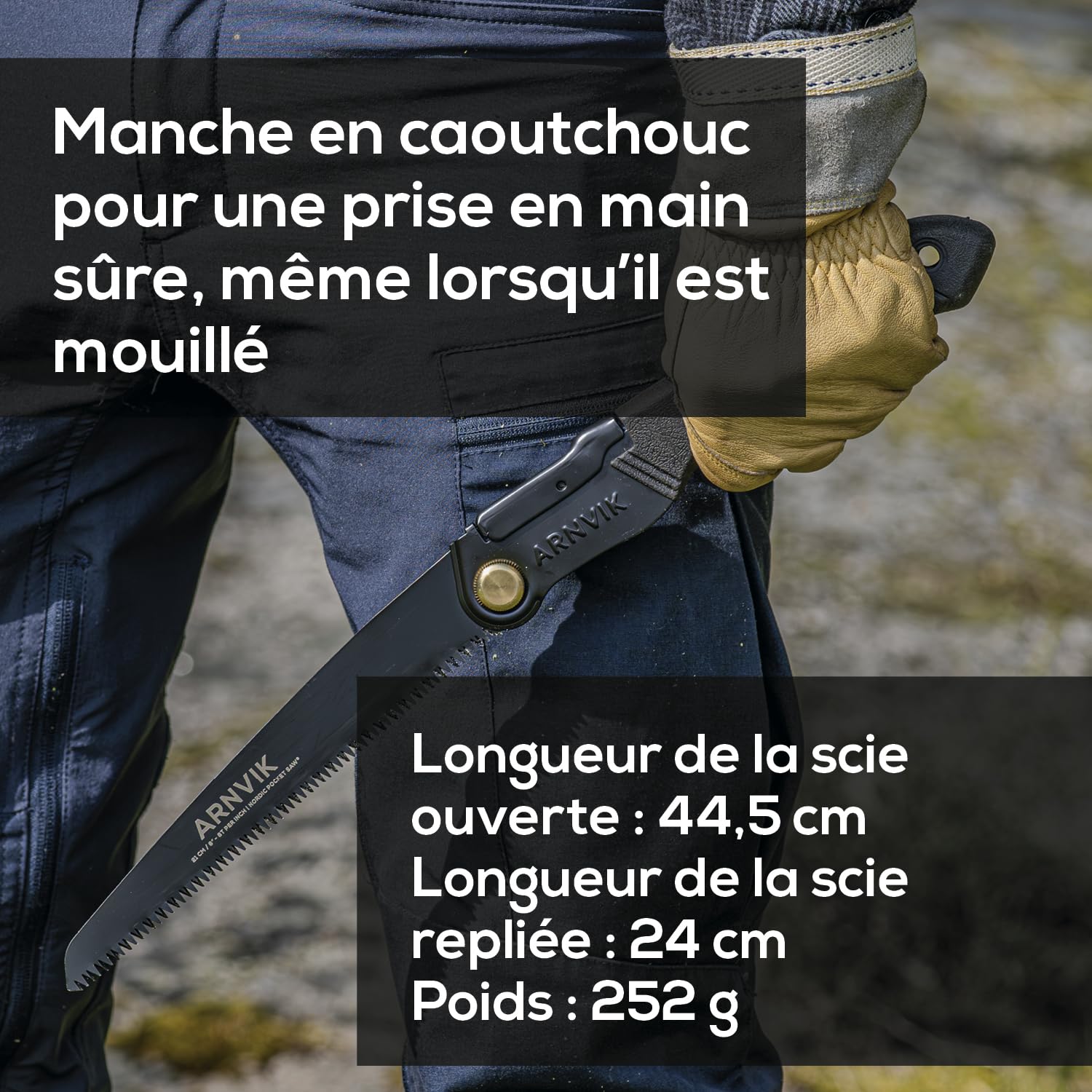 Nordic Pocket Saw Scie à Bois Pour le Jardinage - Scie Pliante Arnvik – Lame en Acier Trempé SK5 de 21 cm Pour Élaguer les Arbres ou Couper le Bois de Chauffage en Camping - Scie Elagage